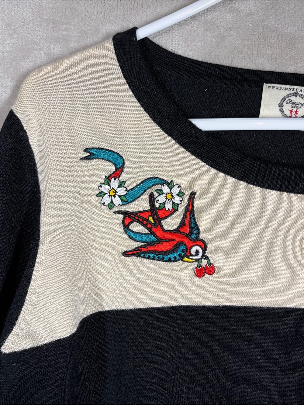 Banned Apparel Sparrow Tattoo Cardigan Size XL Black Stretch Retro Rockabilly - Picture 2 of 6